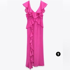 RUFFLED MIDI SLIP DRESS